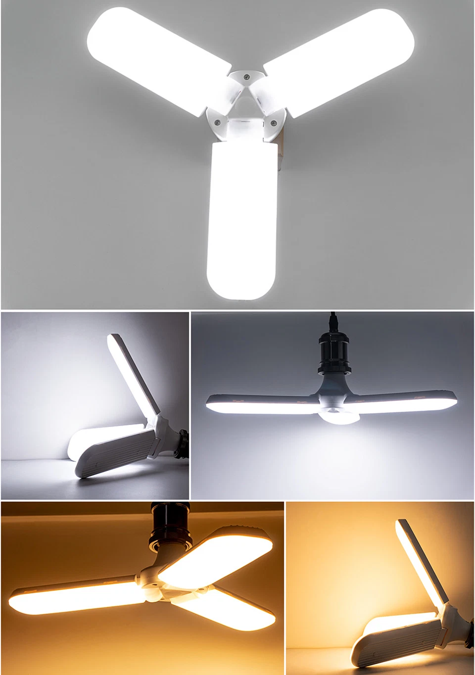 High Brightness LED Bulb Light 45W E27 Fan Blade LED Folding Garage Lamp